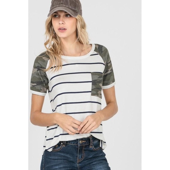 Striped Camo Front Pocket Top - Picture 4 of 6